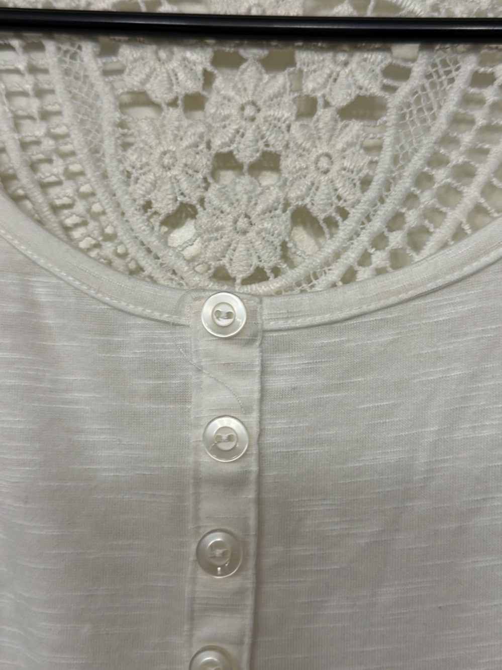 No Boundaries White Crochet-Back Button Front Top